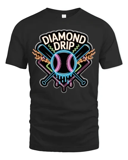 Diamond Drip Baseball T-Shirt - Cool Neon Sports Tee - black t-shirt on white background