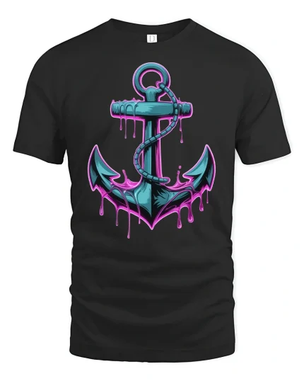 Neon Anchor T-Shirt - Cool Dripping Nautical Graphic Tee - black t-shirt on white background