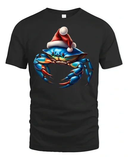 Santa Crab T-Shirt - Funny Christmas Beach Holiday Tee - black t-shirt on white background