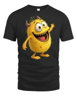 Funny Yellow Monster T-Shirt - Cute Cartoon Creature Tee - black t-shirt on white background