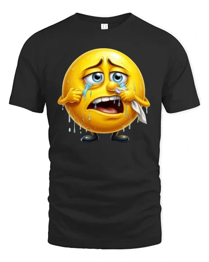 Crying Emoji T-Shirt - Funny Sad Face Expression Tee - black t-shirt on white background