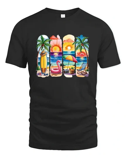 Summer Paradise T-Shirt - Tropical Beach Sunset Tee - black t-shirt on white background