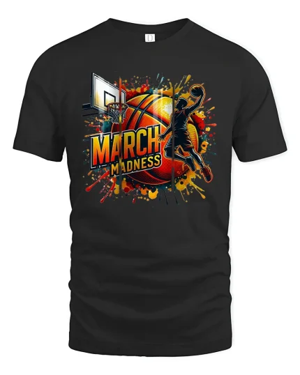 March Madness T-Shirt - Basketball Slam Dunk Tee - black t-shirt on white background