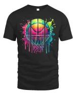 Color Splash Basketball T-Shirt - Neon Hoop Art Tee - black t-shirt on white background