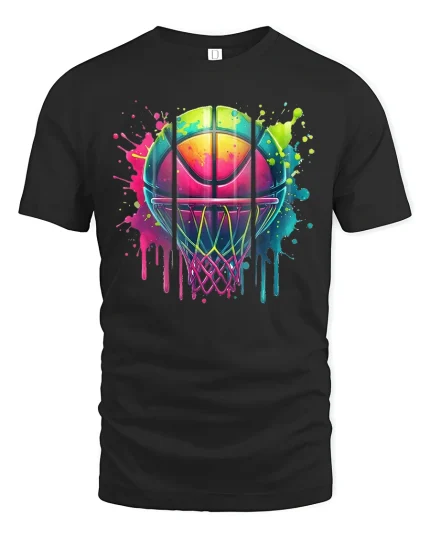 Color Splash Basketball T-Shirt - Neon Hoop Art Tee - black t-shirt on white background