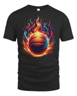 Flaming Basketball T-Shirt - Hot Fire Hoop Sports Tee - black t-shirt on white background