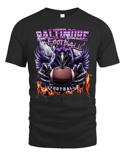 Baltimore Football T-Shirt - Fierce Raven Game Tee - black t-shirt on white background