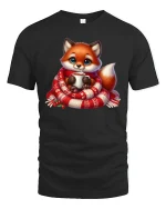 Cozy Fox T-Shirt - Cute Winter Animal Lover Graphic Tee - black t-shirt on white background