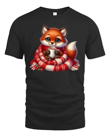 Cozy Fox T-Shirt - Cute Winter Animal Lover Graphic Tee - black t-shirt on white background