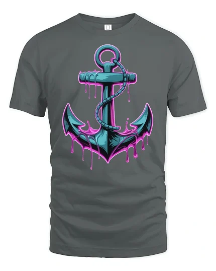 Neon Anchor T-Shirt - Cool Dripping Nautical Graphic Tee - gray t-shirt on white background