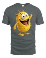 Funny Yellow Monster T-Shirt - Cute Cartoon Creature Tee - gray t-shirt on white background