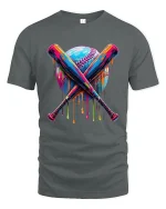 Dripping Baseball T-Shirt - Cool Color Splash Sports Tee - gray t-shirt on white background