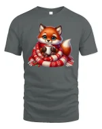 Cozy Fox T-Shirt - Cute Winter Animal Lover Graphic Tee - gray t-shirt on white background