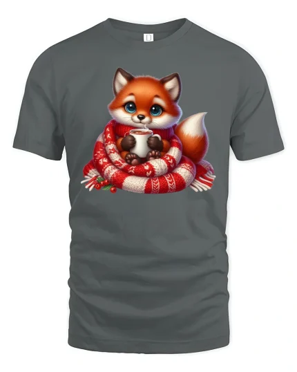 Cozy Fox T-Shirt - Cute Winter Animal Lover Graphic Tee - gray t-shirt on white background