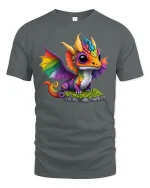Rainbow Baby Dragon T-Shirt - Cute Fantasy Creature Tee - gray t-shirt on white background