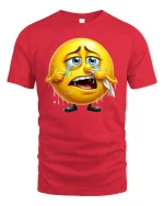 Crying Emoji T-Shirt - Funny Sad Face Expression Tee - red t-shirt on white background
