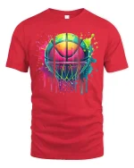 Color Splash Basketball T-Shirt - Neon Hoop Art Tee - red t-shirt on white background