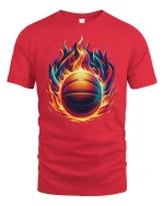 Flaming Basketball T-Shirt - Hot Fire Hoop Sports Tee - red t-shirt on white background
