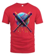 Dripping Baseball T-Shirt - Cool Color Splash Sports Tee - red t-shirt on white background