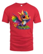 Rainbow Baby Dragon T-Shirt - Cute Fantasy Creature Tee - red t-shirt on white background