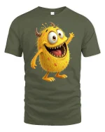 Funny Yellow Monster T-Shirt - Cute Cartoon Creature Tee - military green t-shirt on white background