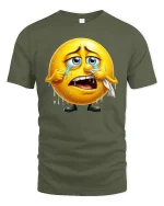 Crying Emoji T-Shirt - Funny Sad Face Expression Tee - military green t-shirt on white background