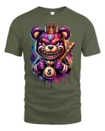 Gangster Bear T-Shirt - Money King Crowned Street Tee - military green t-shirt on white background