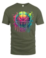 Color Splash Basketball T-Shirt - Neon Hoop Art Tee - military green t-shirt on white background