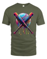 Dripping Baseball T-Shirt - Cool Color Splash Sports Tee - military green t-shirt on white background