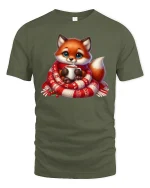 Cozy Fox T-Shirt - Cute Winter Animal Lover Graphic Tee - military green t-shirt on white background