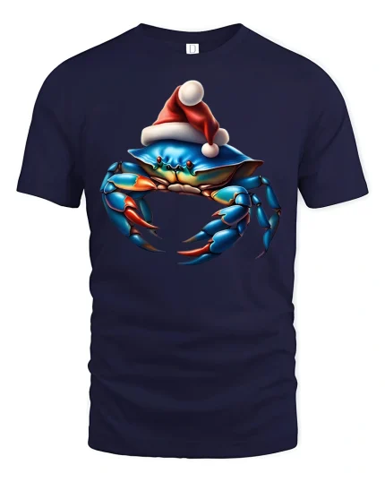 Santa Crab T-Shirt - Funny Christmas Beach Holiday Tee - navy t-shirt on white background