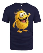 Funny Yellow Monster T-Shirt - Cute Cartoon Creature Tee - navy t-shirt on white background