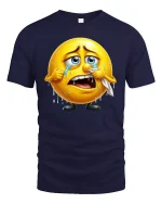 Crying Emoji T-Shirt - Funny Sad Face Expression Tee - navy t-shirt on white background