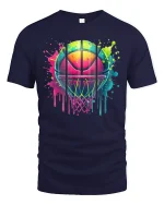 Color Splash Basketball T-Shirt - Neon Hoop Art Tee - navy t-shirt on white background