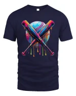 Dripping Baseball T-Shirt - Cool Color Splash Sports Tee - navy t-shirt on white background