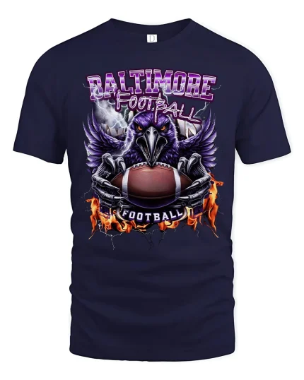 Baltimore Football T-Shirt - Fierce Raven Game Tee - navy t-shirt on white background