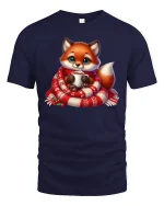 Cozy Fox T-Shirt - Cute Winter Animal Lover Graphic Tee - navy t-shirt on white background