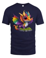 Rainbow Baby Dragon T-Shirt - Cute Fantasy Creature Tee - navy t-shirt on white background