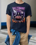 Baltimore Football T-Shirt - Fierce Raven Game Tee - model wearing gray t-shirt, white background, hands behind back