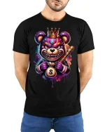 Gangster Bear T-Shirt - Money King Crowned Street Tee - model wearing black tee with hands behind back