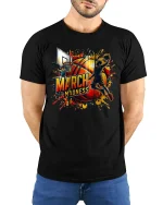 March Madness T-Shirt - Basketball Slam Dunk Tee - model wearing black tee with hands behind back