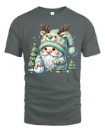 Cute Winter Gnome Tee with Reindeer Hat Snowy Christmas Tshirt - gray t-shirt on white background