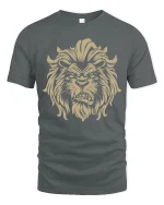 Fierce Lion Head Tee Bold Wild King of the Jungle Graphic Tshirt - gray t-shirt on white background