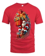 Santa Sleigh Presents Tee Fun Christmas Gift Pile Holiday Tshirt - red t-shirt on white background