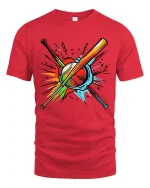 Colorful Baseball Bats Tee Vibrant Sports Graphic Tshirt - red t-shirt on white background