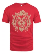 Fierce Lion Head Tee Bold Wild King of the Jungle Graphic Tshirt - red t-shirt on white background