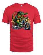 Cool Alligator Biker Tee Riding Motorcycle Funny Graphic Tshirt - red t-shirt on white background