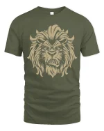Fierce Lion Head Tee Bold Wild King of the Jungle Graphic Tshirt - military green t-shirt on white background