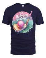 Real Women Play Golf Graphic Tee - Cute Pink Golf Tshirt Gift - navy t-shirt on white background