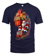 Santa Sleigh Presents Tee Fun Christmas Gift Pile Holiday Tshirt - navy t-shirt on white background